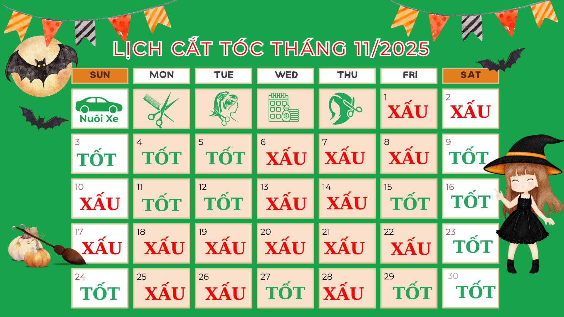 Lịch Cắt Tóc Tháng 11 Năm 2025 Theo Tuần Hợp Phong Thủy 1 Lịch cắt tóc chi tiết tháng 11 năm 2025